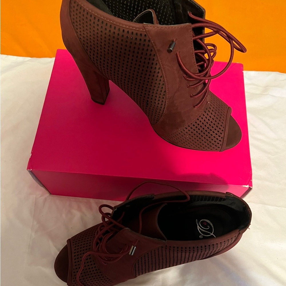 Burgundy Peep toe lace up Bootie